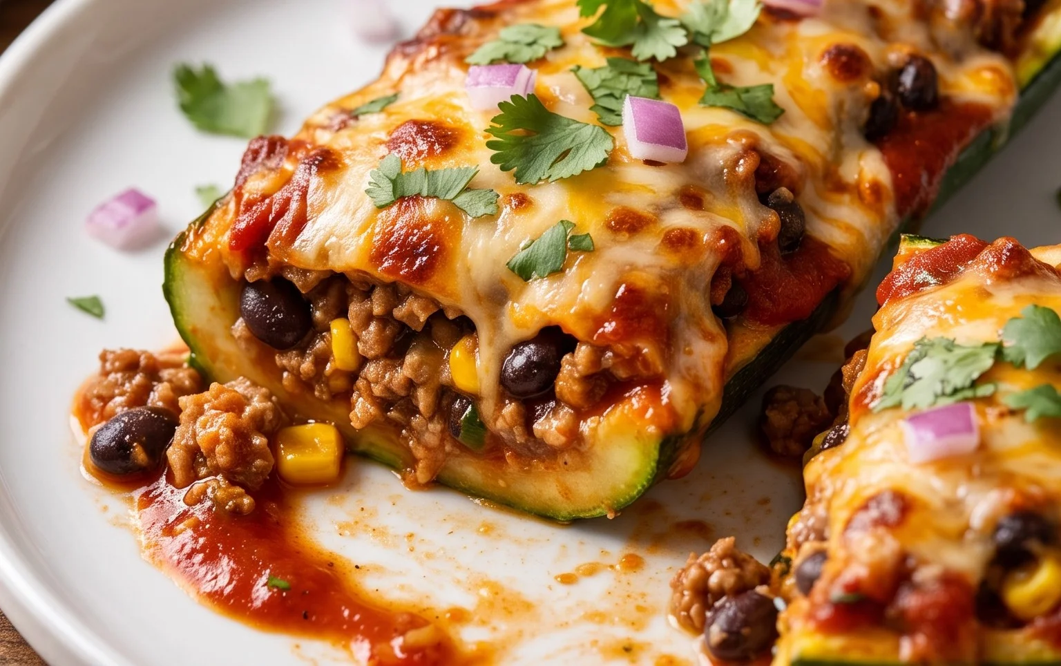 Enchilada Stuffed Zucchini Boats