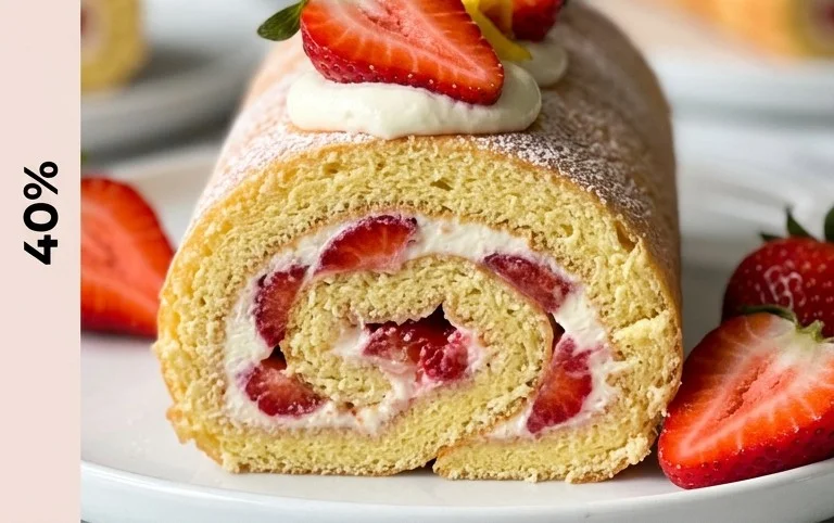 Voici une recette facile pour un gâteau roulé aux fraises délicieux ! Vous allez adorer !
